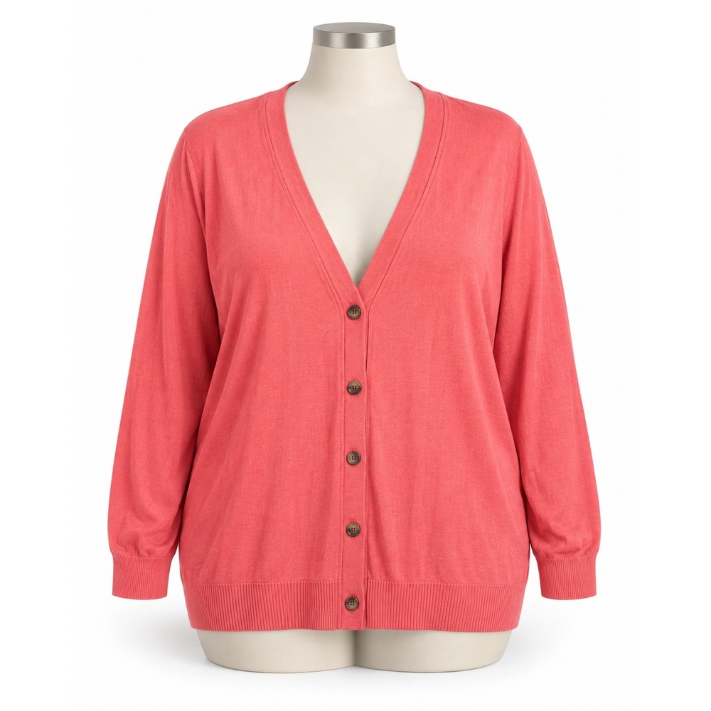 Torrid Cardigan Size 4 4X Coral Pink Cotton Blend Button Front V-Neck Sweater